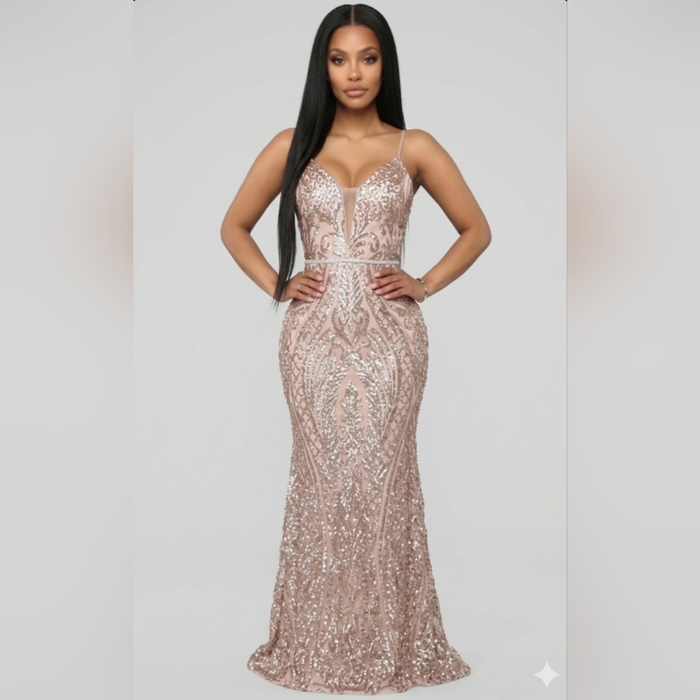 May Queen Rose Gold Sequin Mermaid Prom Gown